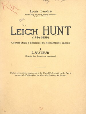 cover image of Leigh Hunt (1784-1859)
